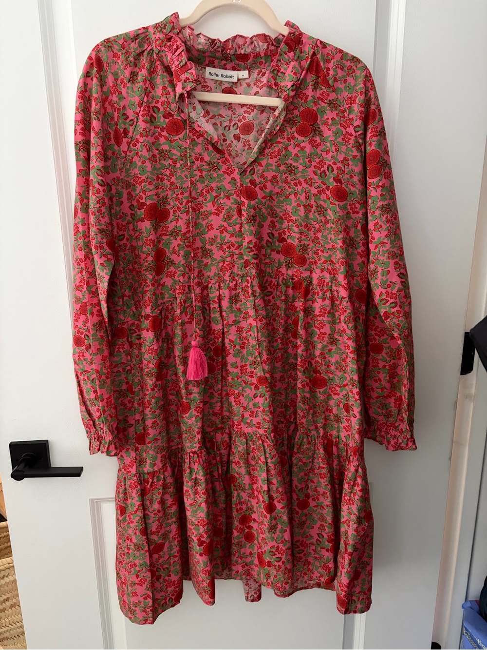 Roller Rabbit Janni Pink Floral Tiered Tassel Dress - Like New